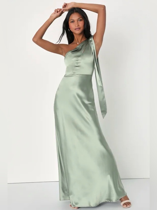 Lulus Dresses & Skirts - Lulus Lovely Refinement Sage Green Satin Cutout One-Shoulder Maxi Dress Size XS